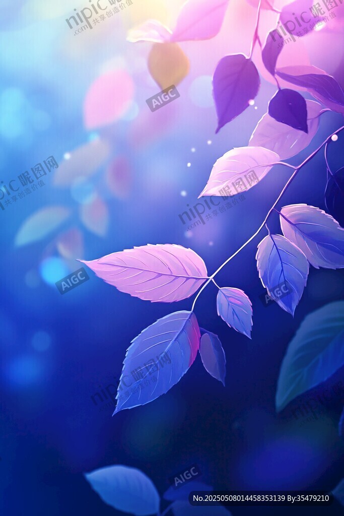 梦幻蓝紫叶片光影图