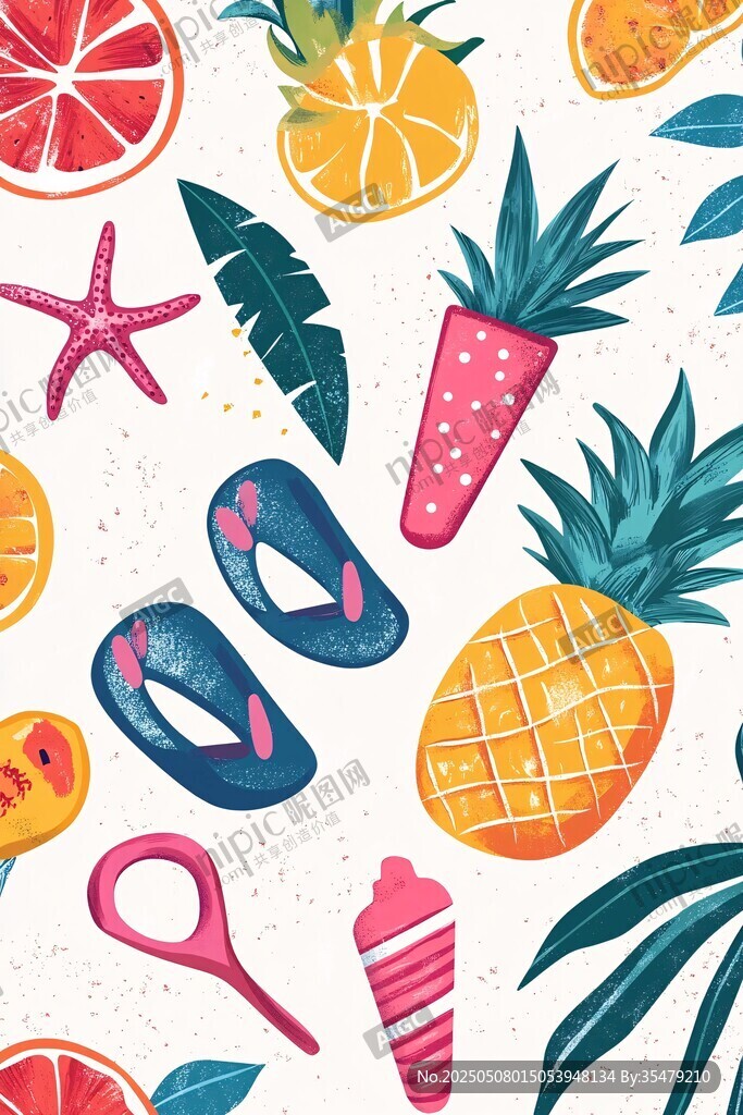夏日水果与度假元素插画