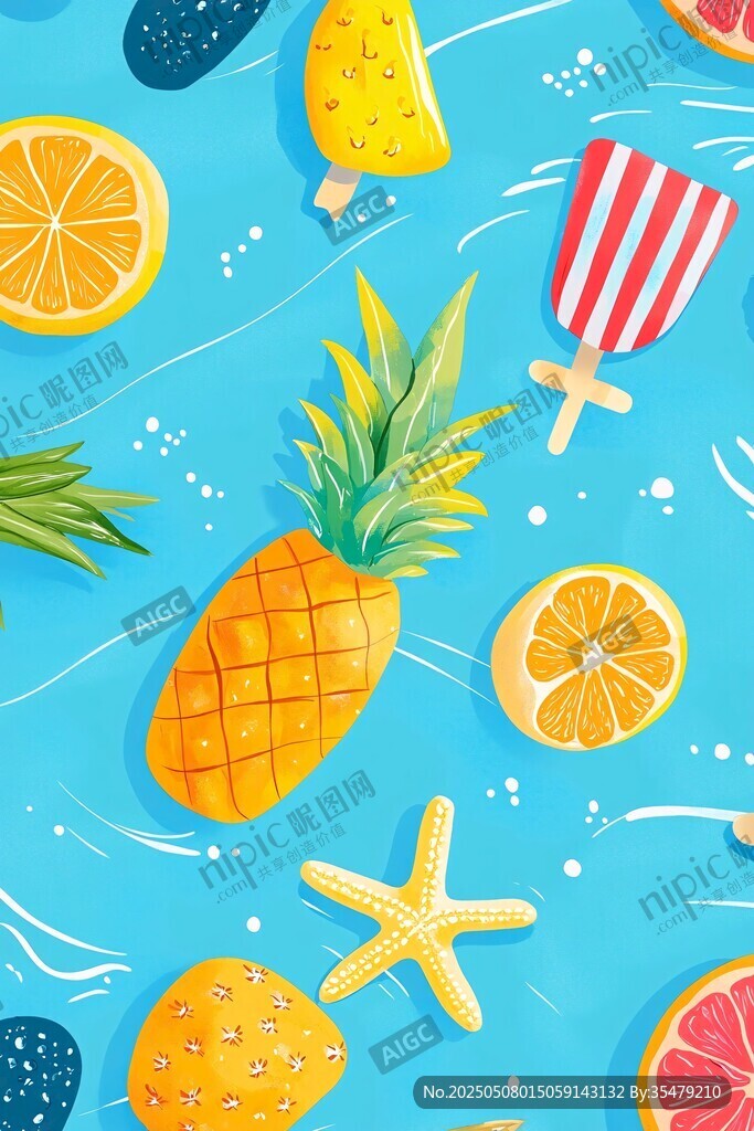 夏日清凉水果海洋元素插画
