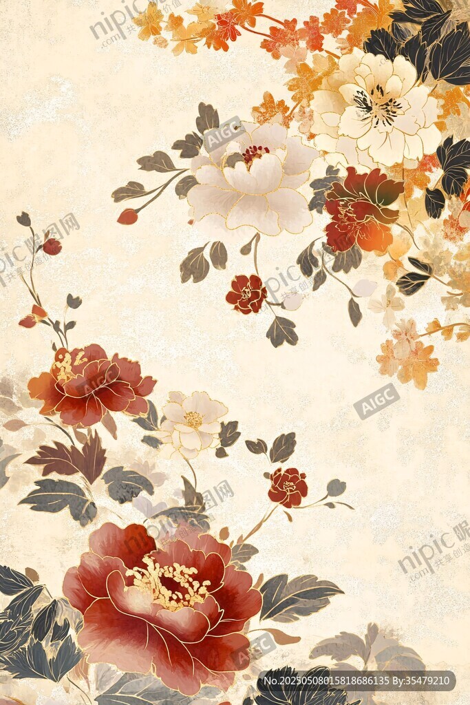 中式古典花卉图案装饰画