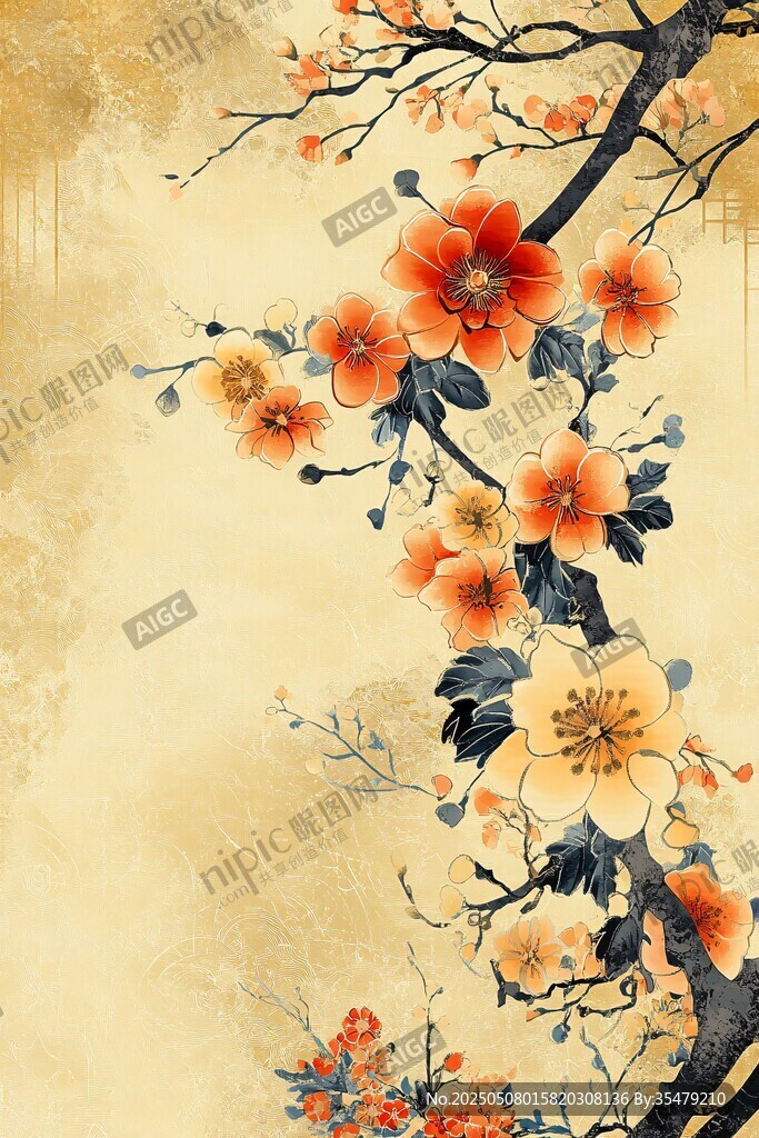 中式写意花卉古风插画