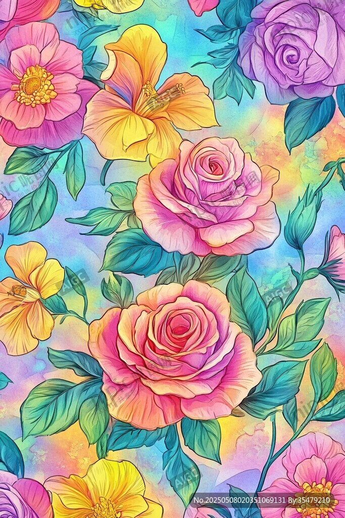 多彩花卉无缝图案设计