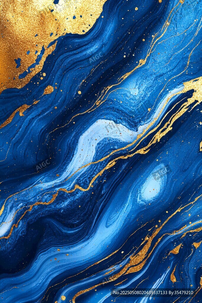 蓝金流体艺术纹理图案