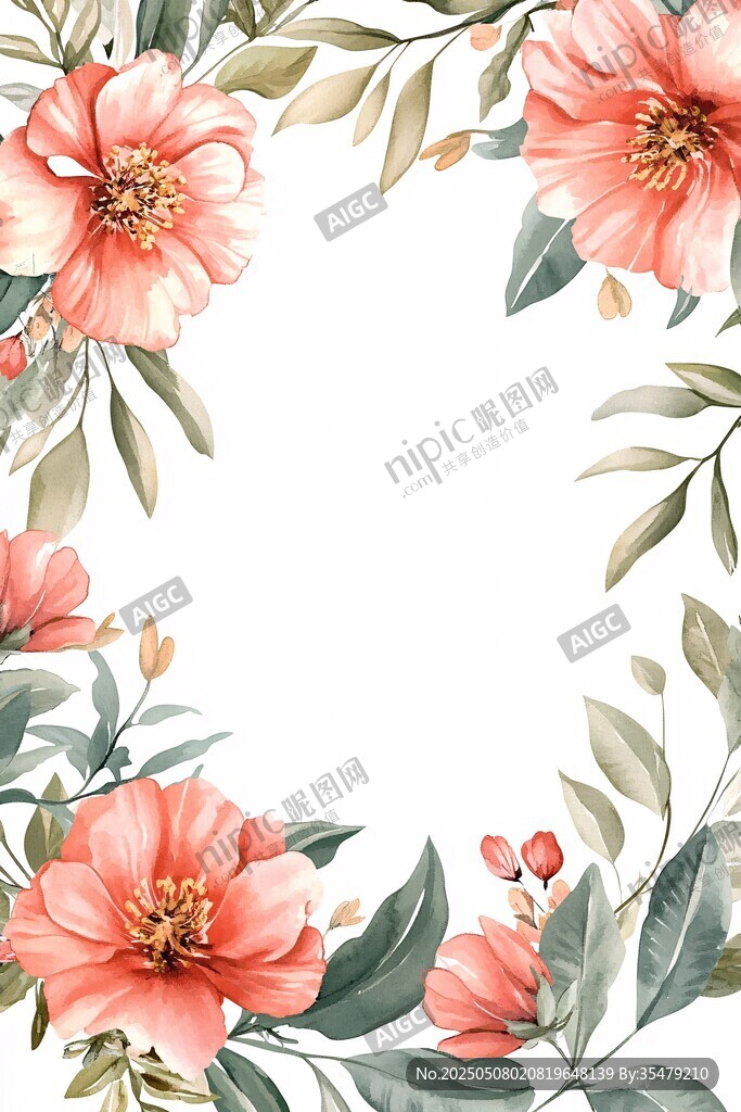 粉色花卉边框插画