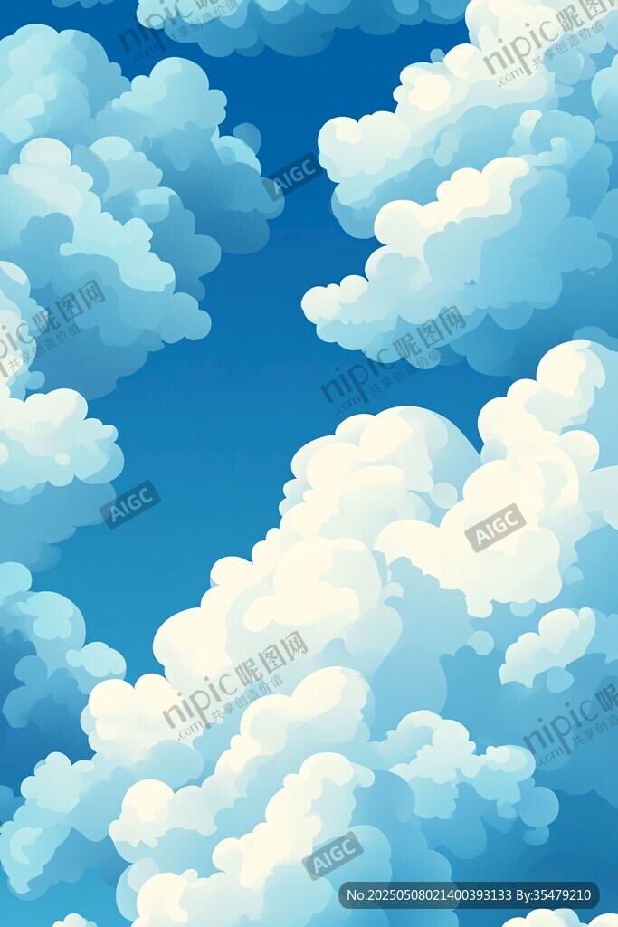 梦幻蓝天云朵插画背景