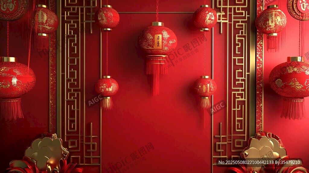 喜庆中国风红灯笼装饰场景