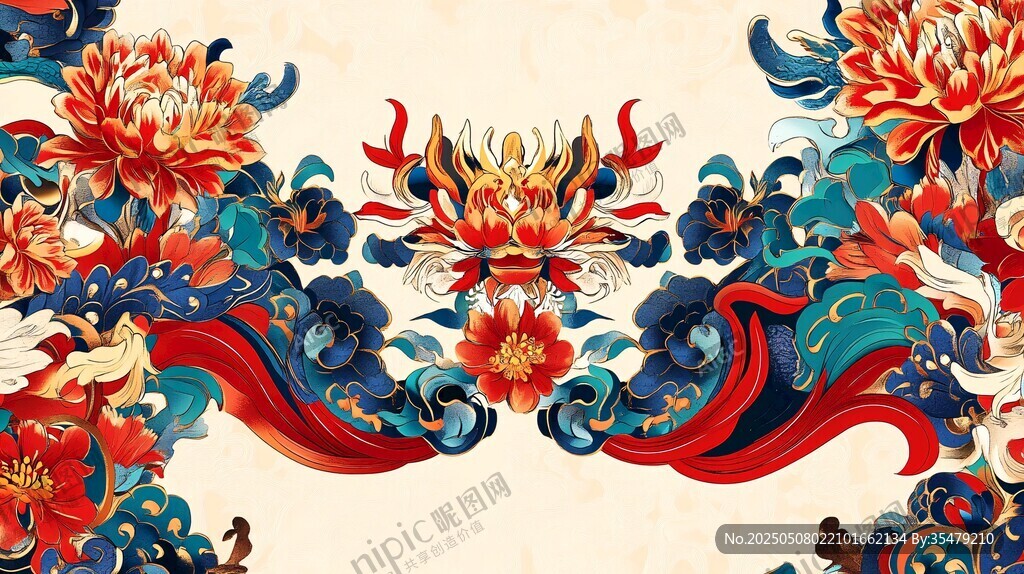 中式花卉海浪精美图案