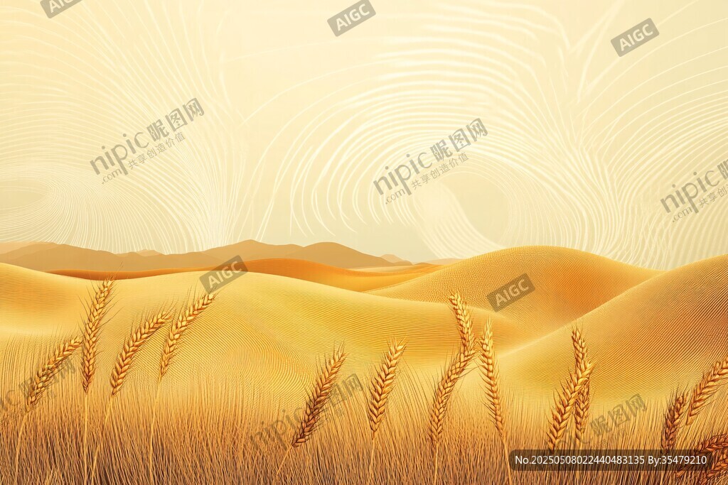 金色麦田与起伏山丘美景