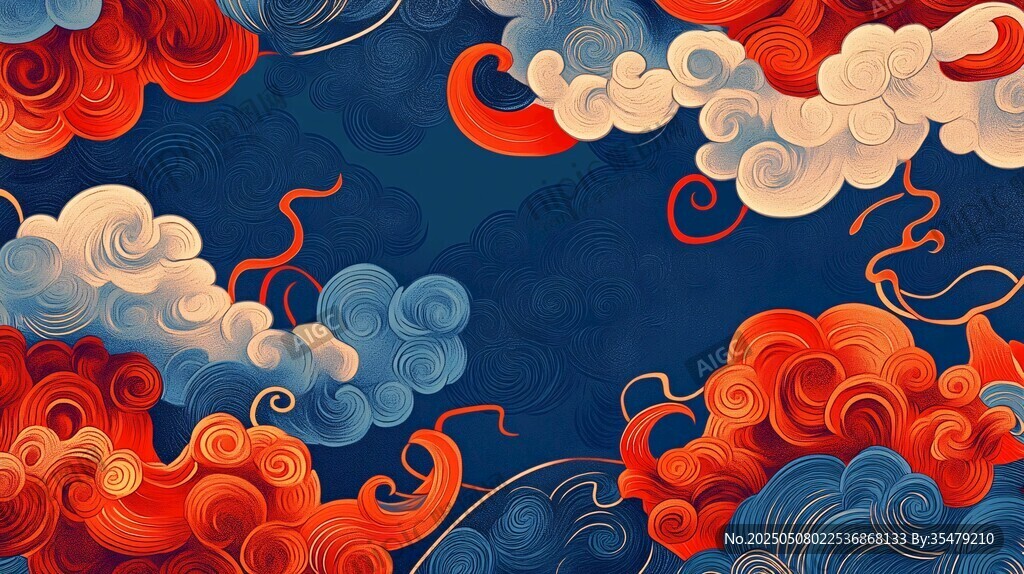 中式祥云背景图案设计