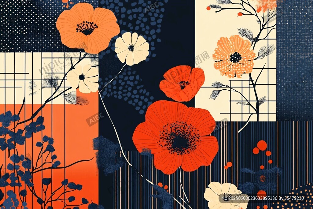花卉几何图案装饰画