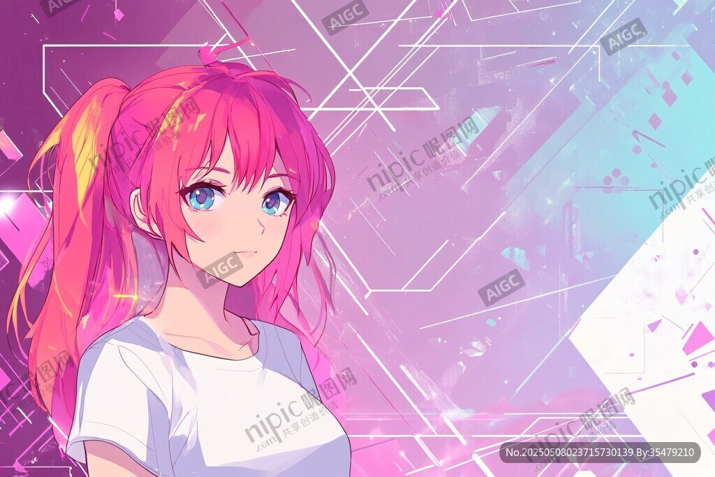 粉发动漫少女梦幻背景