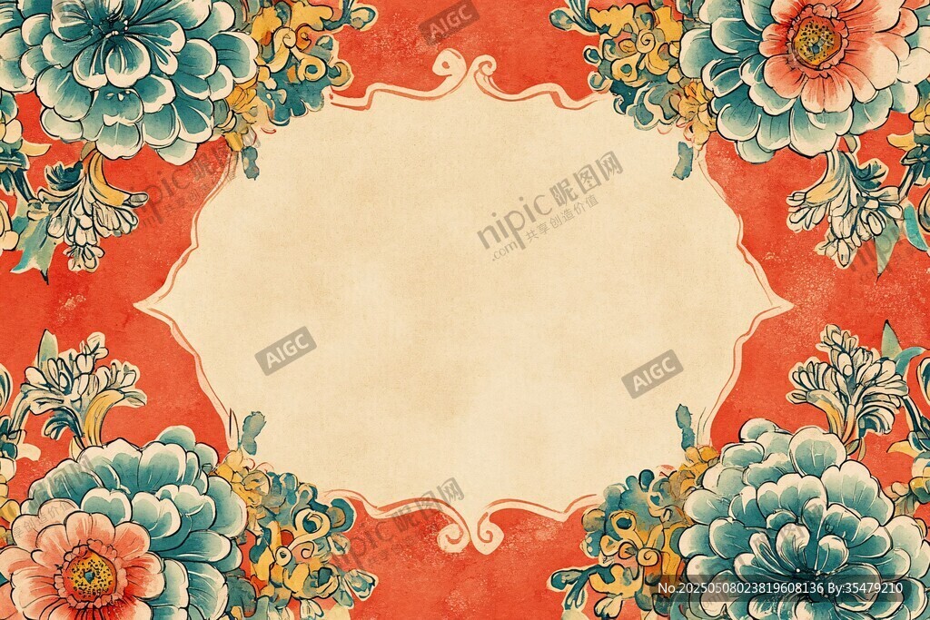 中式花卉边框复古背景图