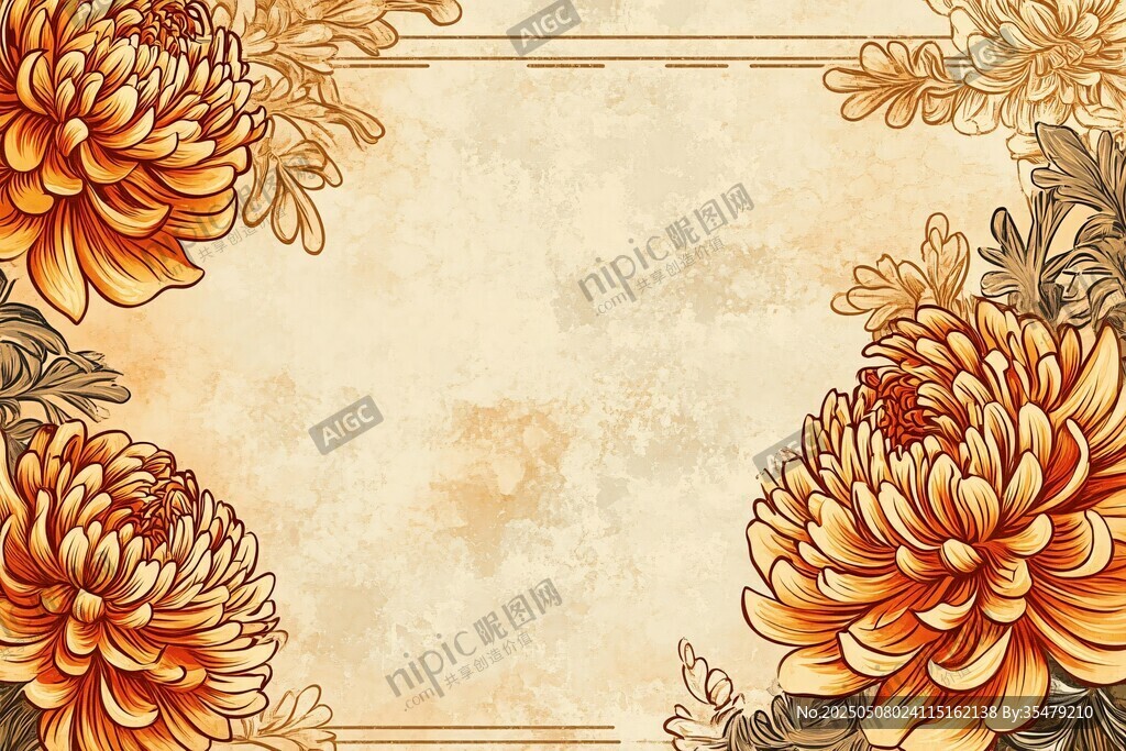 复古菊花边框背景图