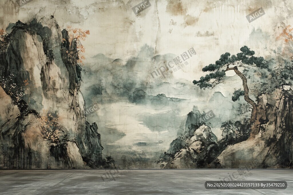中式山水意境背景图