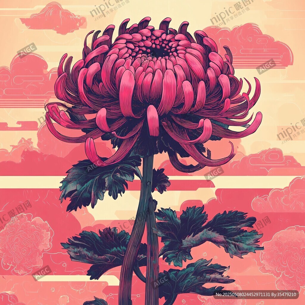 复古风绽放的艳丽大朵菊花