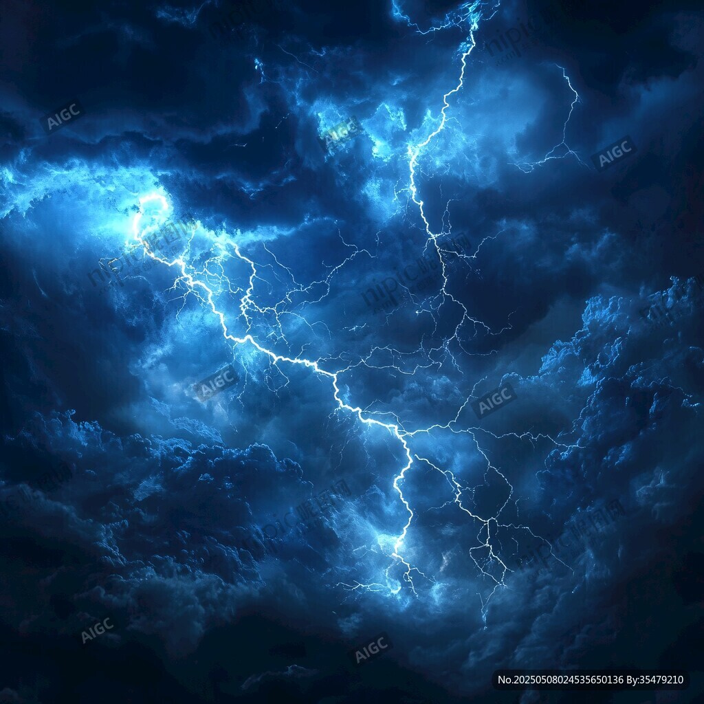 闪电划破夜空的震撼景象