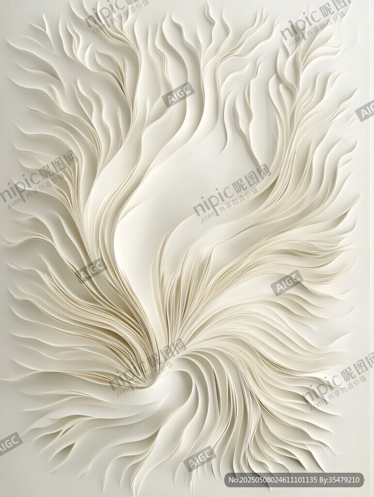 白色纸艺立体波浪纹理图案