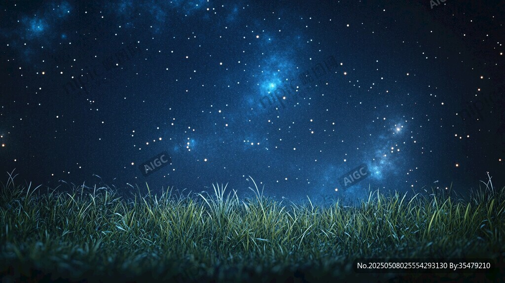 梦幻星空下的翠绿草地