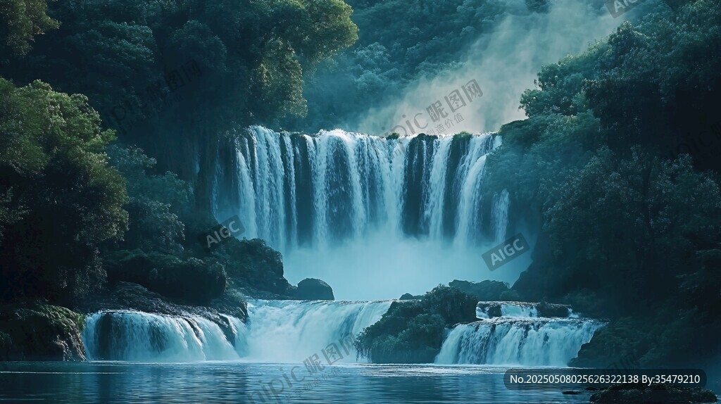 梦幻森林中的壮丽瀑布