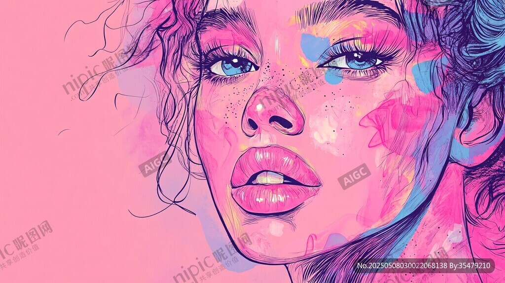 梦幻多彩女性肖像插画