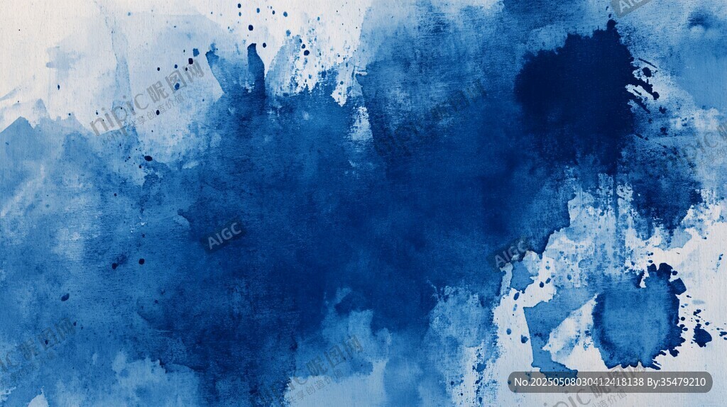 蓝色水彩泼墨抽象背景图