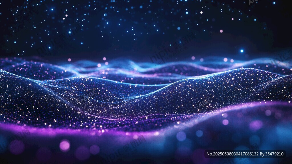 梦幻星空下的流动光波