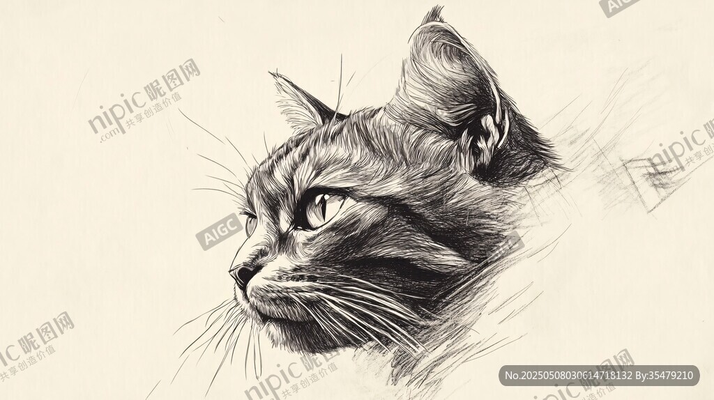 猫咪素描侧影