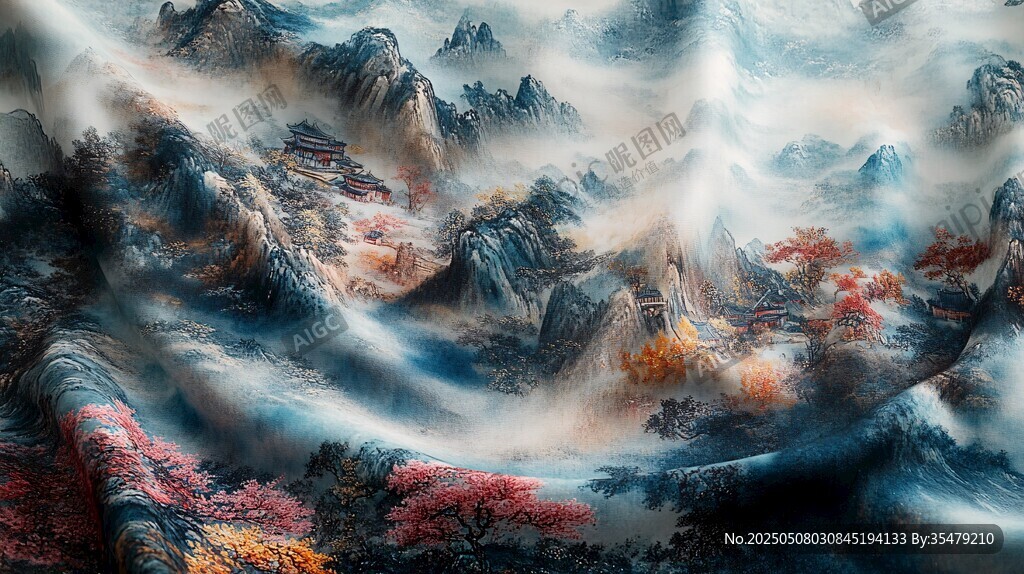 水墨山水间的梦幻秋色