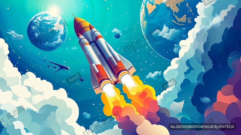 火箭升空探索浩瀚宇宙