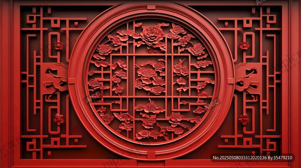 中式雕花红窗棂