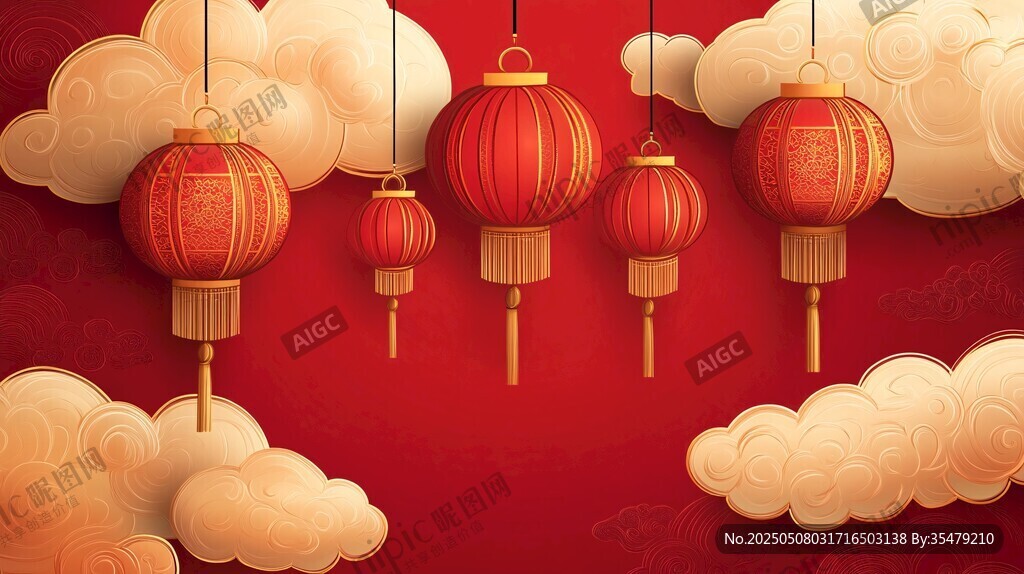喜庆中式红灯笼云朵背景
