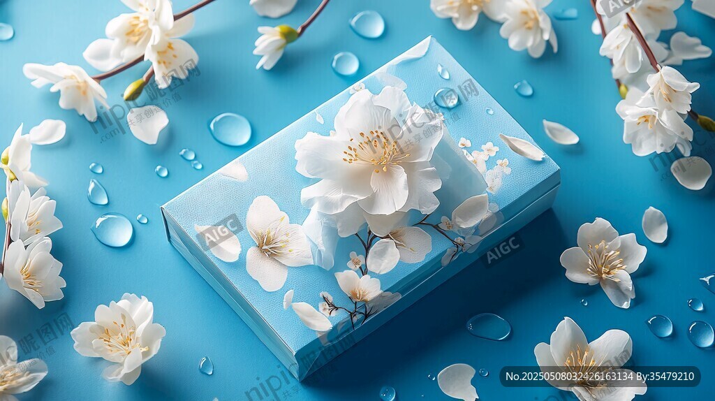 蓝底樱花包裹精致画面