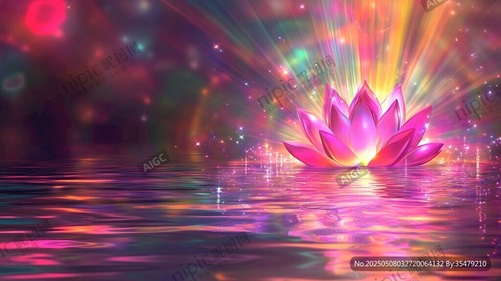 梦幻绽放的水中粉色莲花