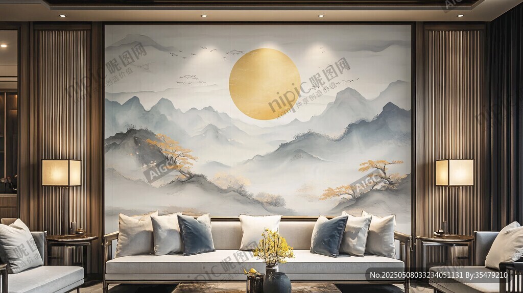 中式客厅 山水壁画美空间