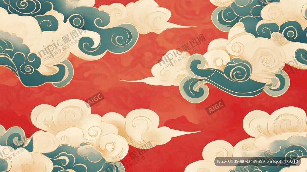 中式云纹 红底上的灵动图案