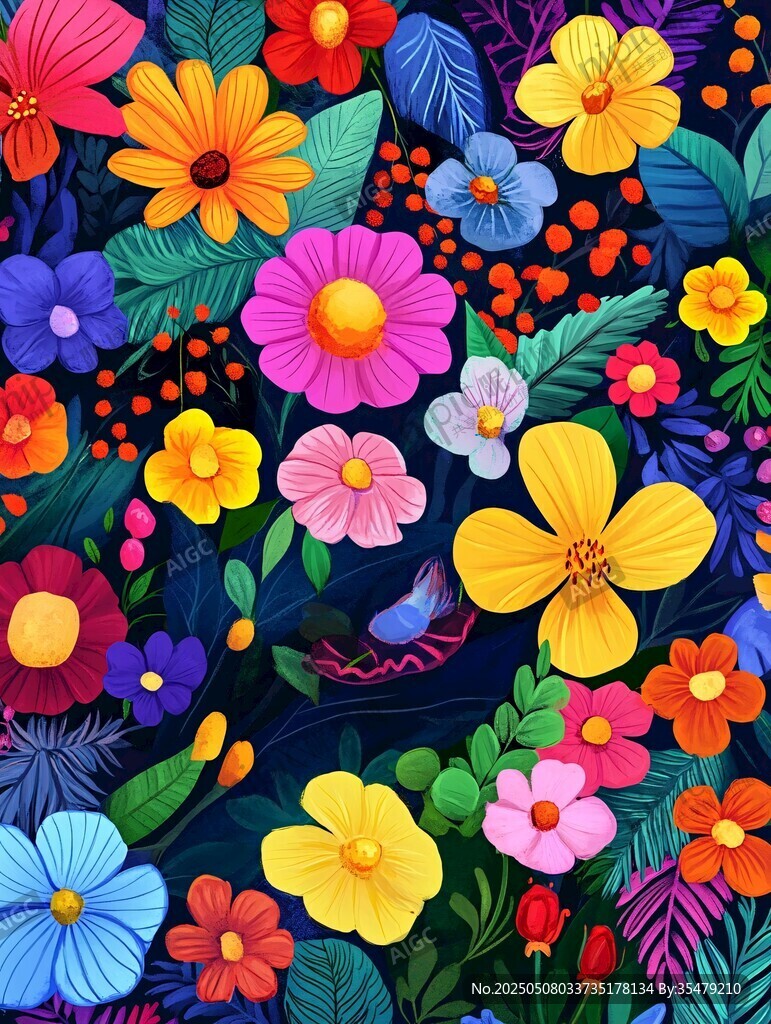 缤纷多彩花卉插画图案