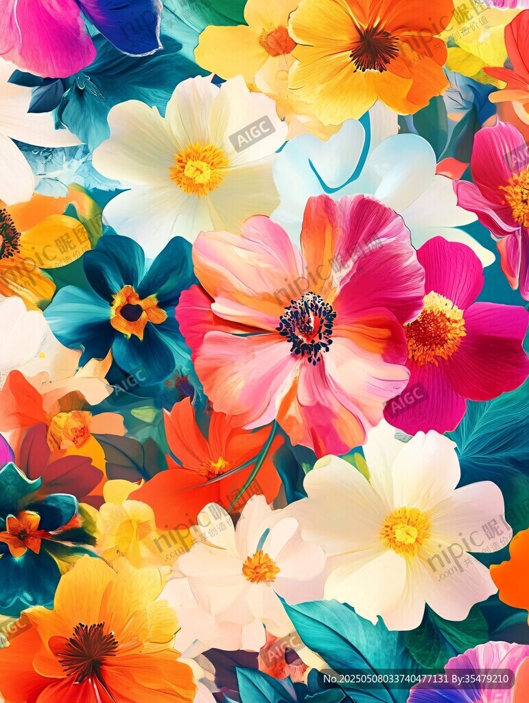 缤纷多彩花卉图案插画