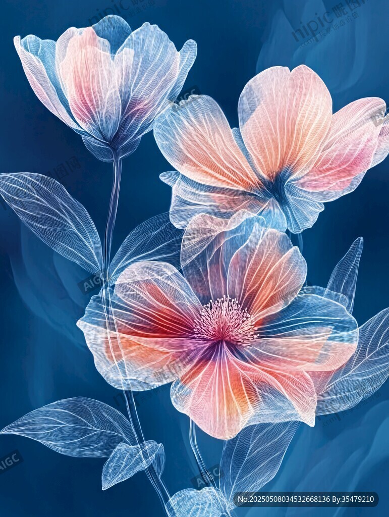 梦幻透明花朵插画艺术