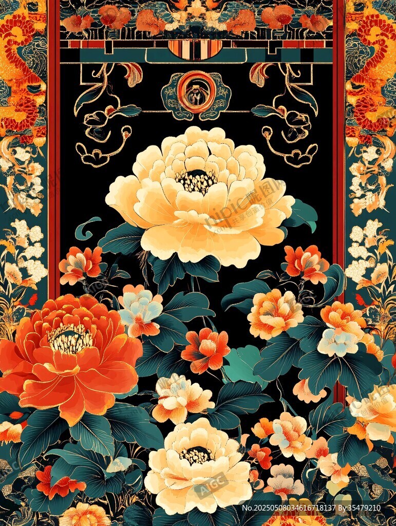 中式牡丹繁花国风图案