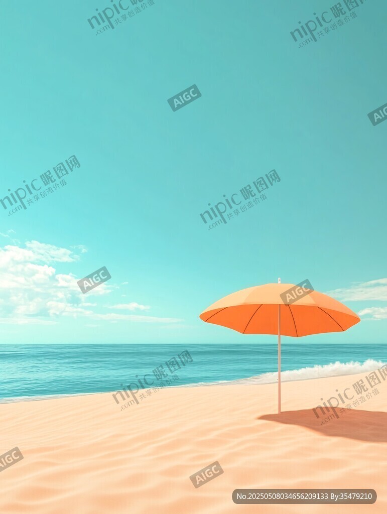 沙滩上的橙色遮阳伞