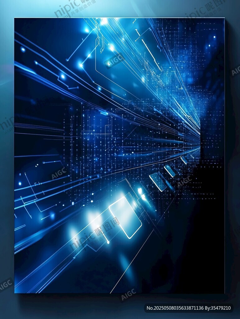 科技感蓝色数字光线背景图
