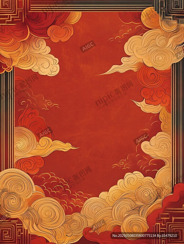 中式红金祥云边框背景图