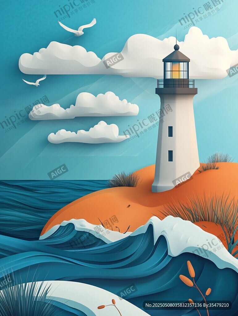 海边灯塔风景插画