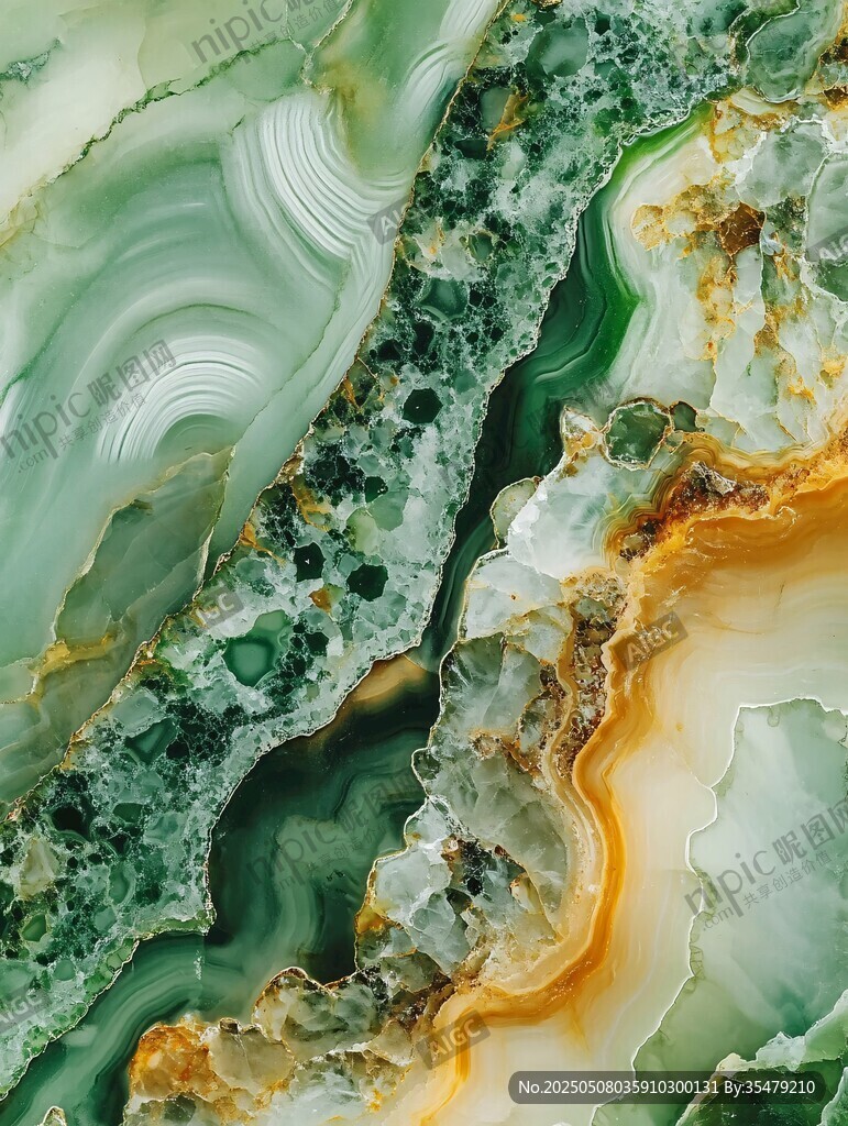 翠绿斑斓玛瑙纹理特写