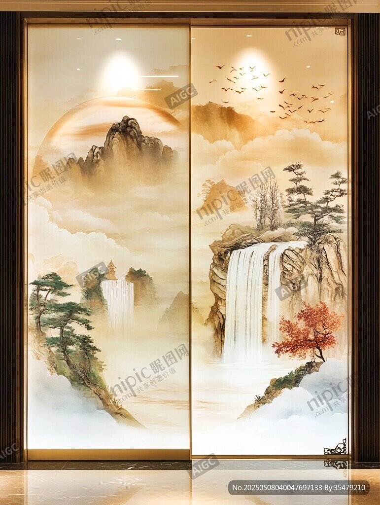 中式山水艺术移门画作