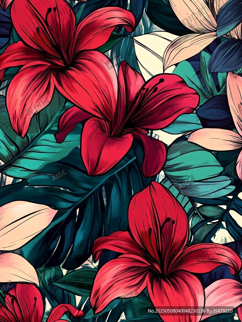 艳丽百合花植物图案背景