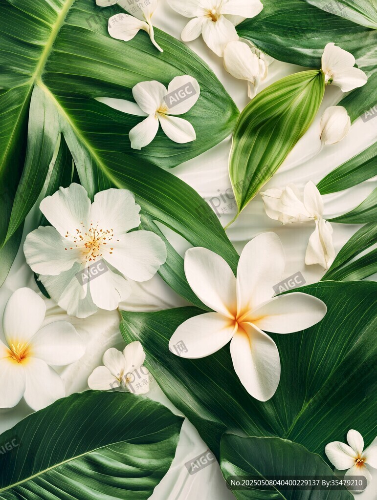 白色花朵与绿叶的清新组合