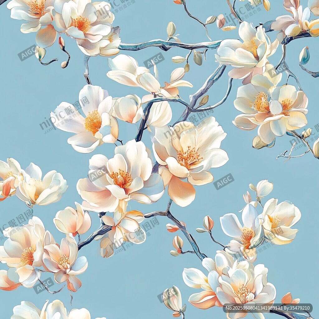 玉兰花枝 清新唯美花卉图