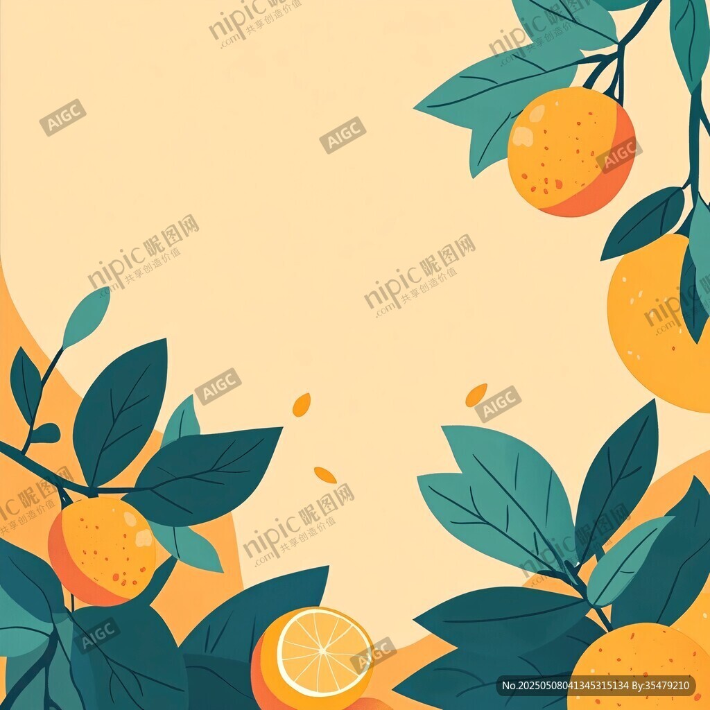 清新柑橘插画背景图