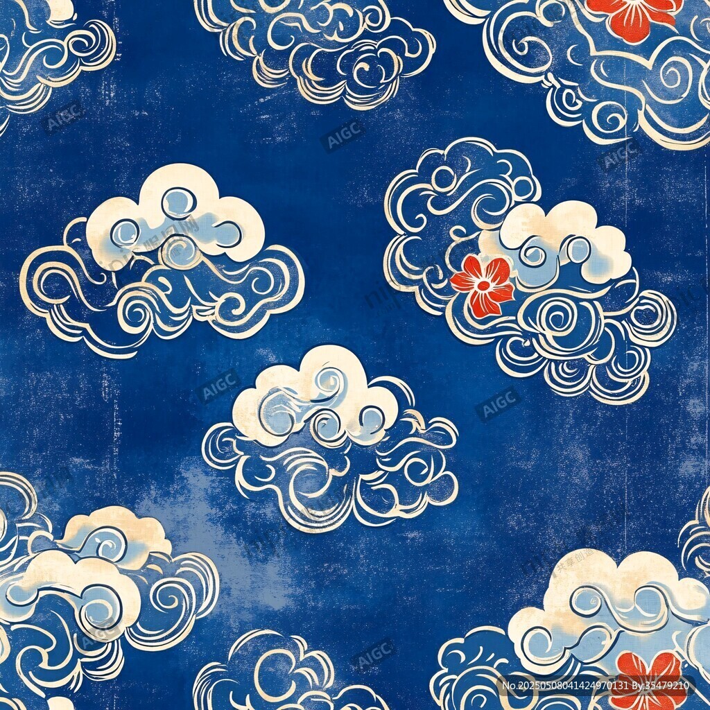 中式云纹蓝底复古图案